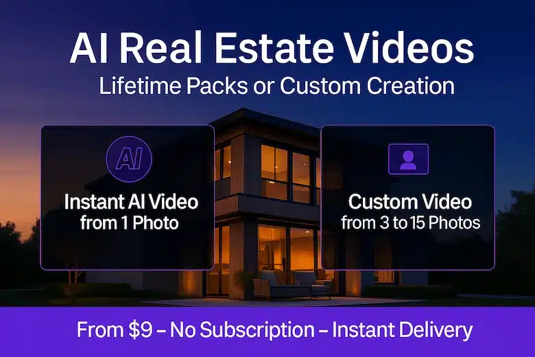 Generate AI real estate videos from 1 to 15 photos – instant or custom creation